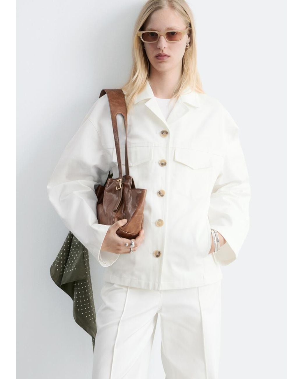 & Other Stories White Cotton Twill Tailored Jacket