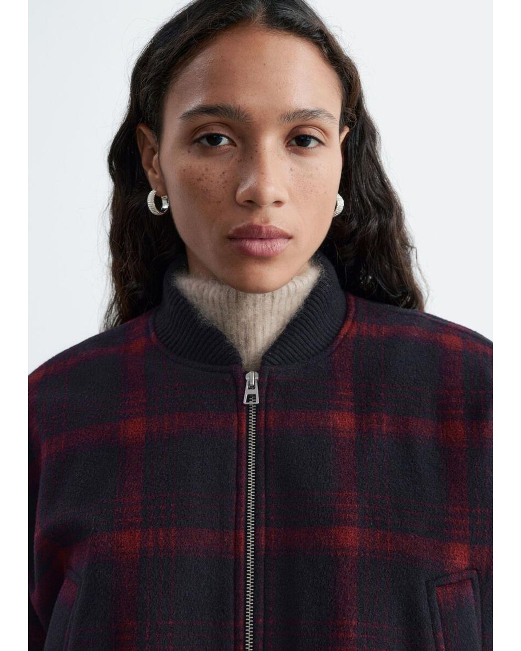 & Other Stories Blue Checked Bomber Jacket