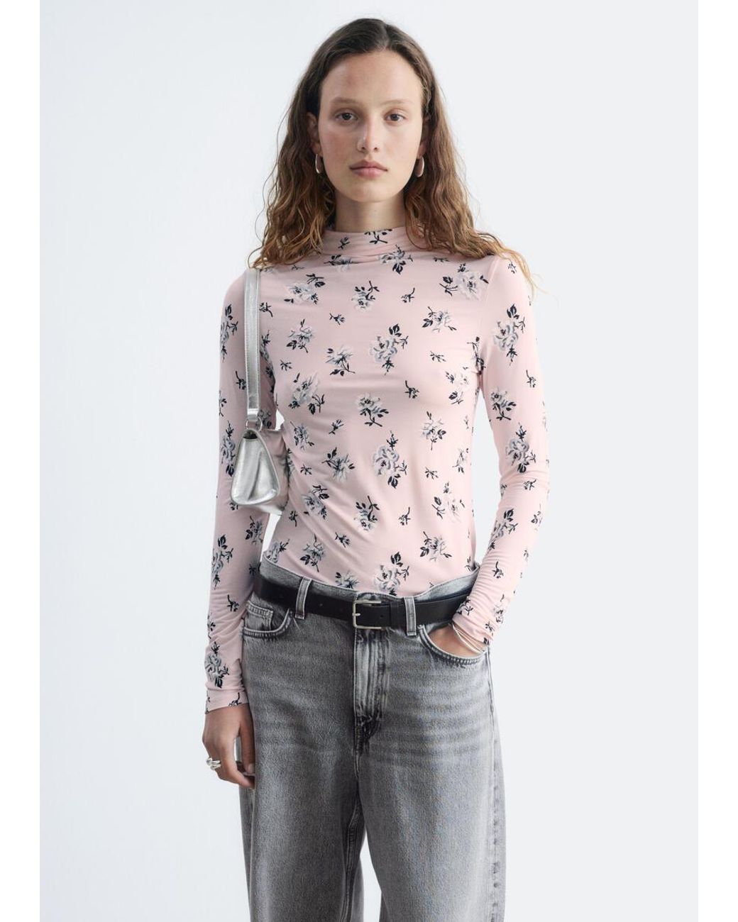 & Other Stories Pink Mock-Neck Top