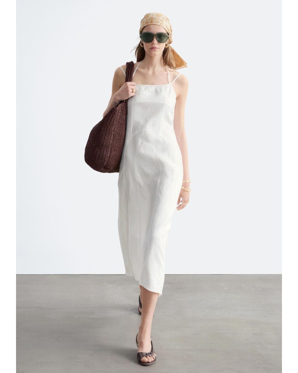 & Other Stories White Linen Midi Dress