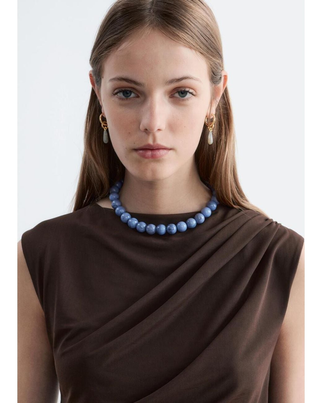& Other Stories Brown Sleeveless Draped Dress