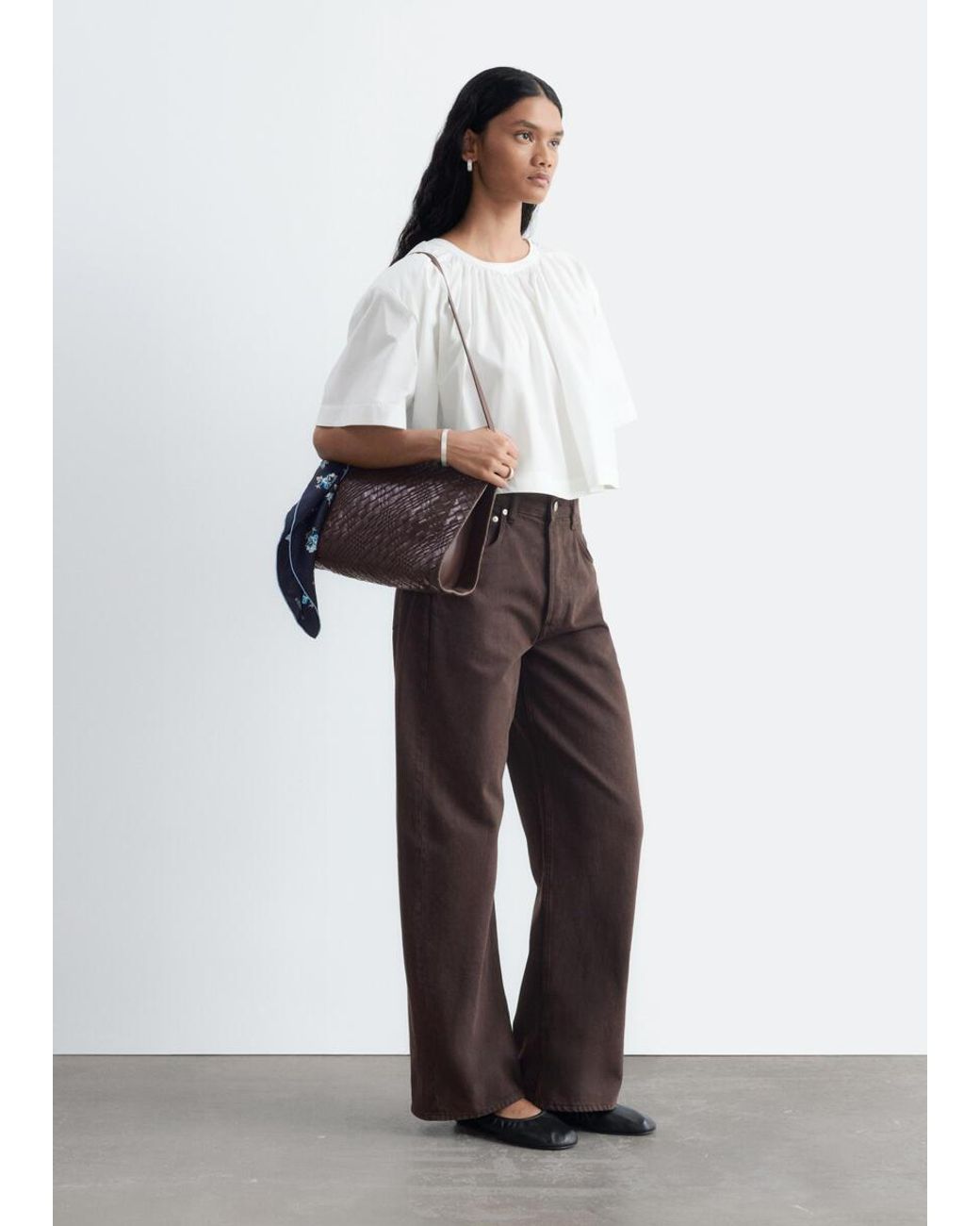 & Other Stories White Gathered Cotton Crop Blouse