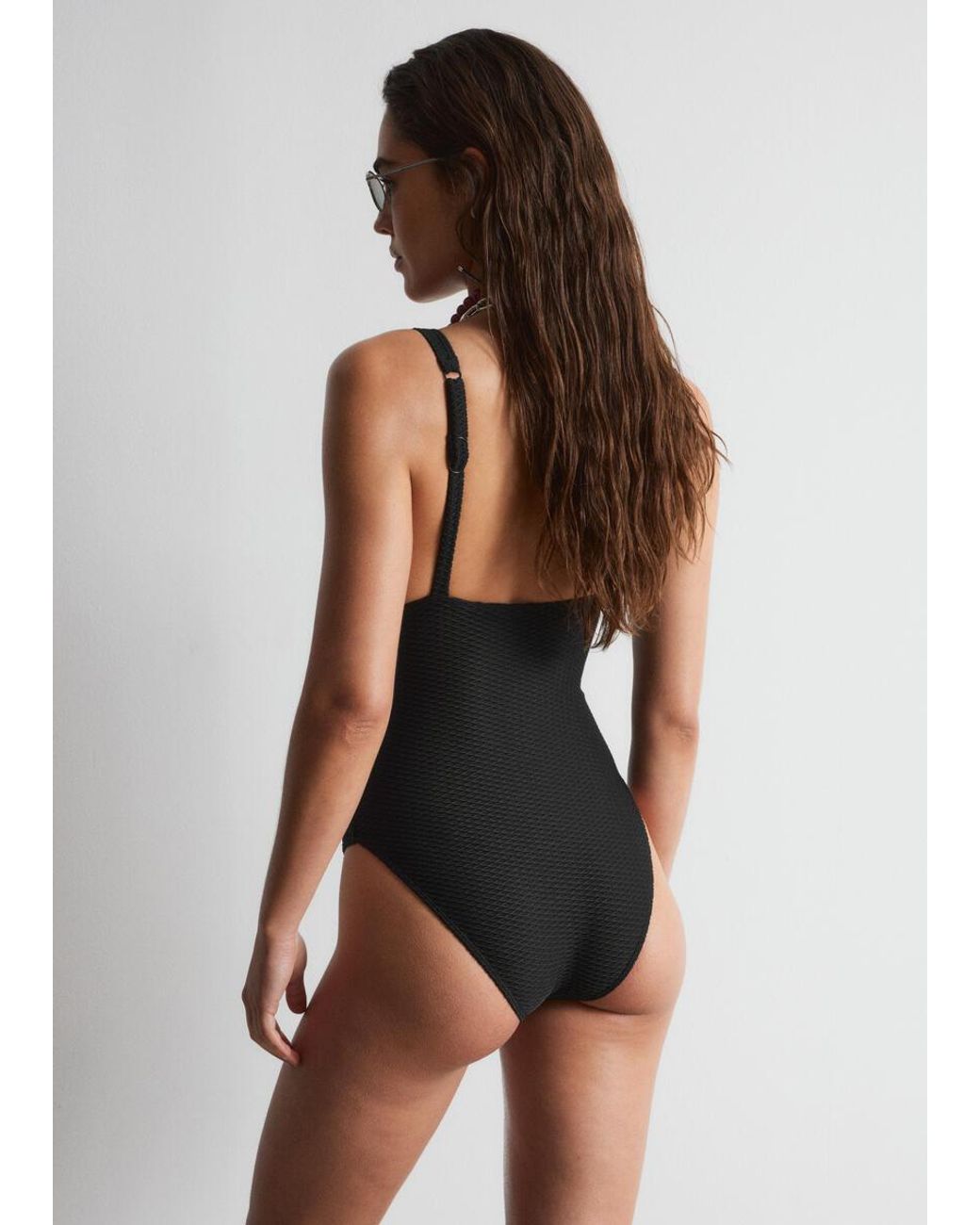 & Other Stories Black Textured Swimsuit
