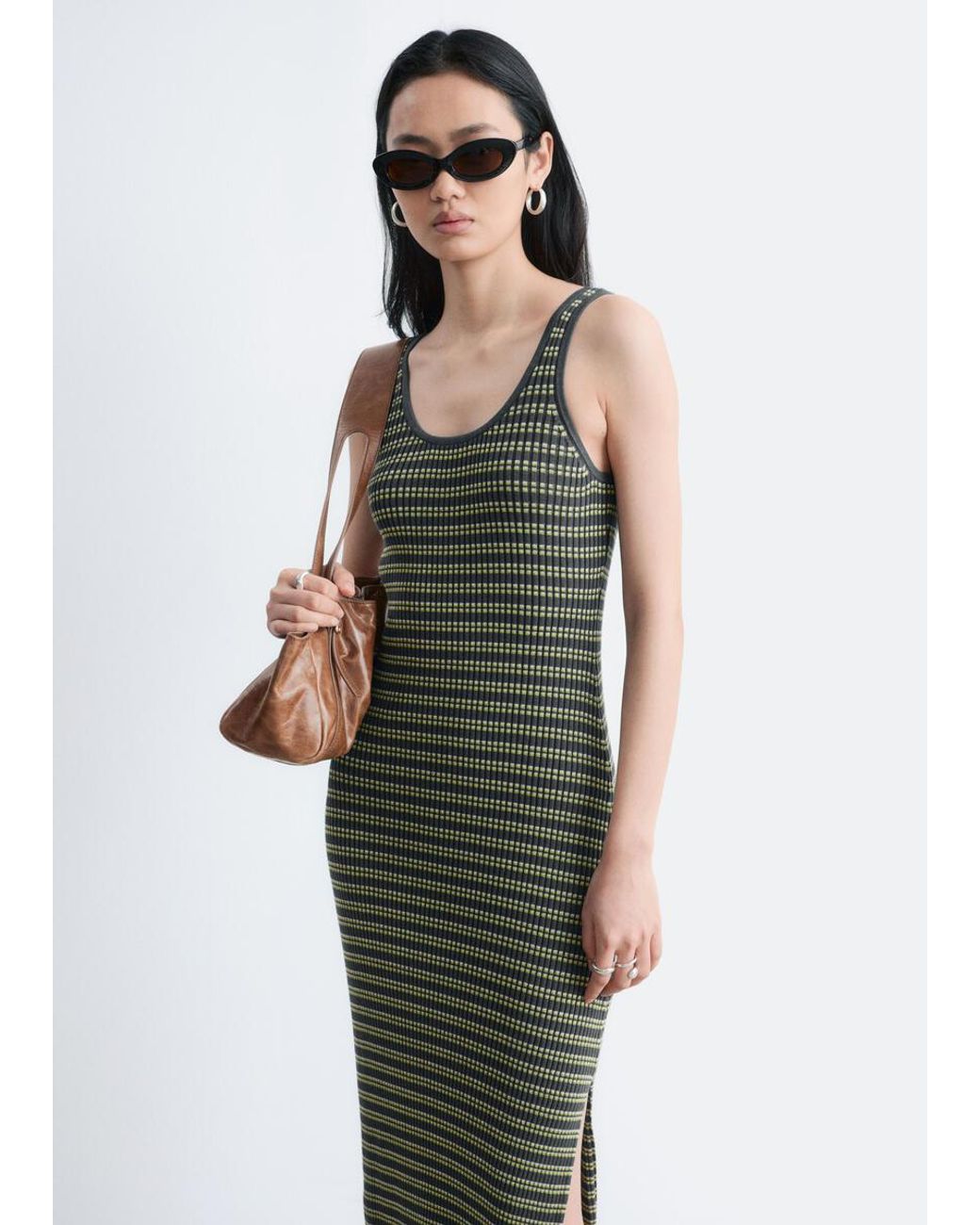 & Other Stories White Striped Rib-Knit Midi Dress
