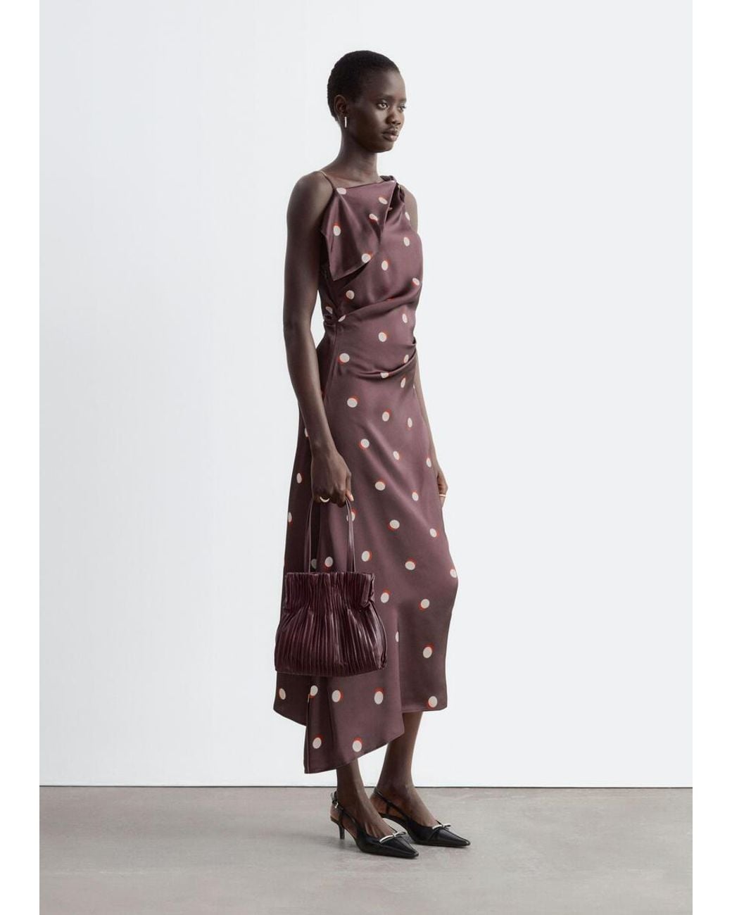 & Other Stories Brown Asymmetric Satin Dress