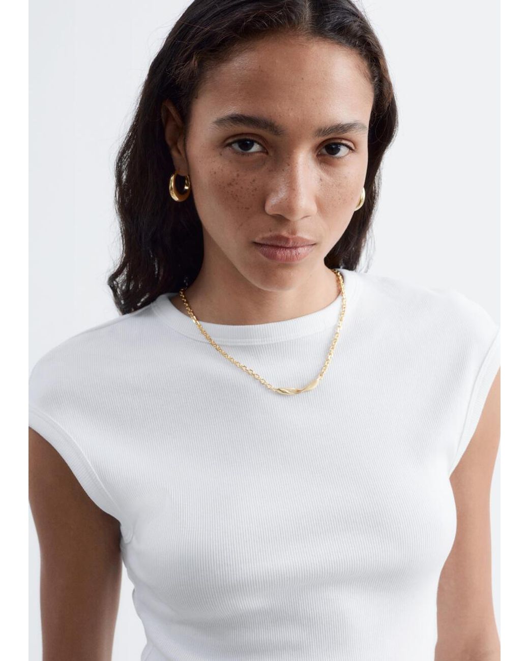 & Other Stories White Open-Back Ribbed Top