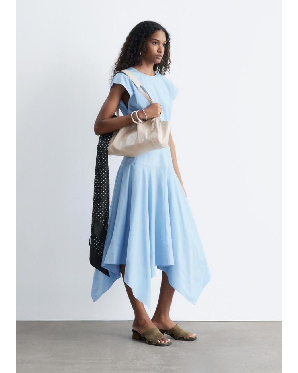 & Other Stories Blue Cotton Poplin Midi Dress