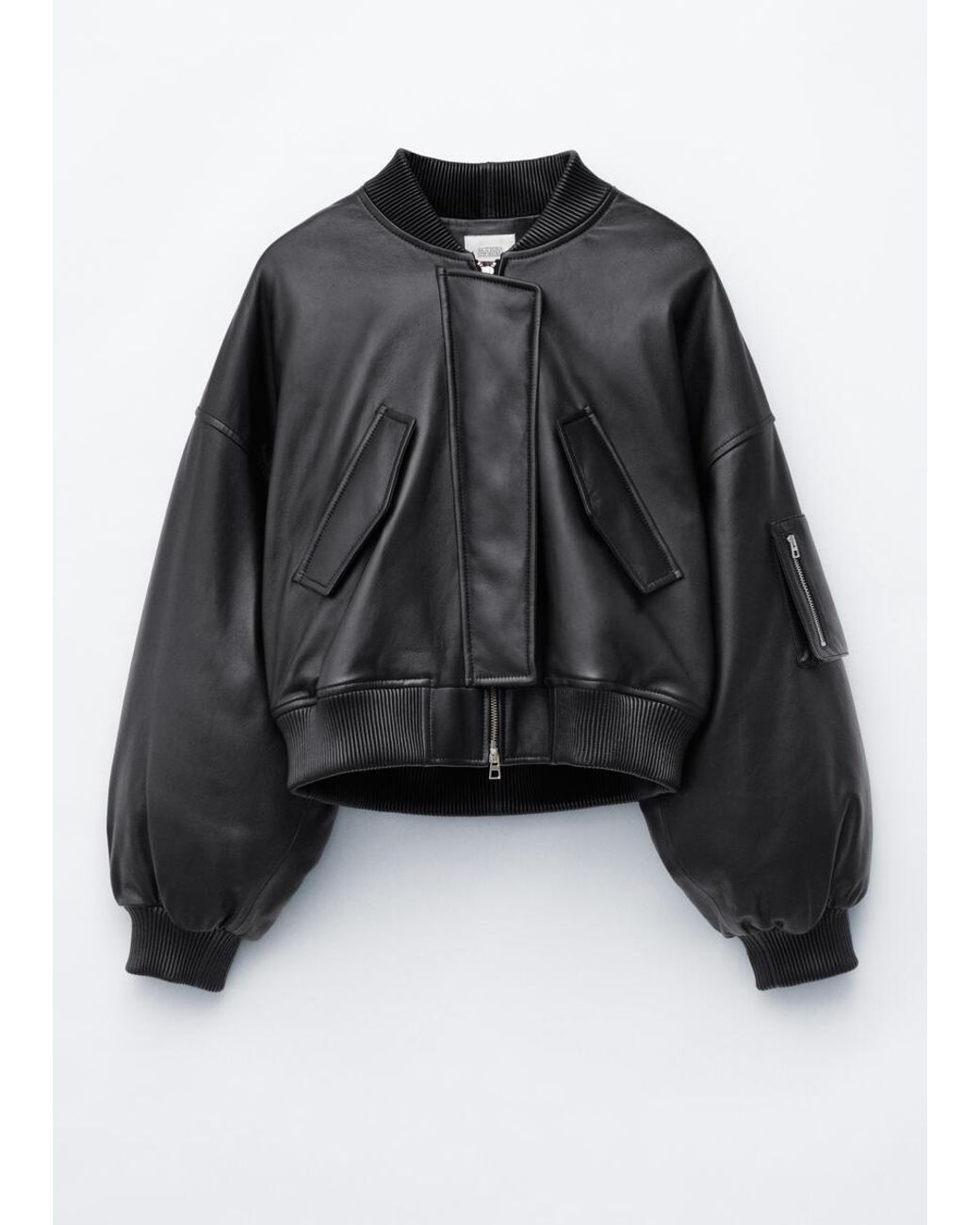 & Other Stories White Cropped Leather Bomber Jacket