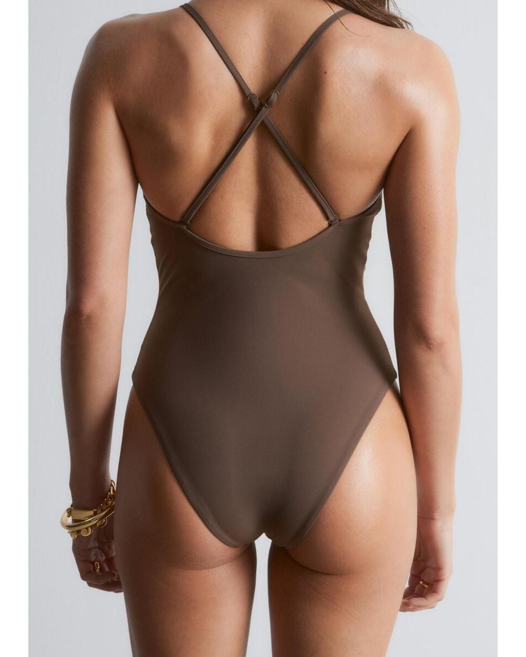 & Other Stories Brown Cross-Back Swimsuit
