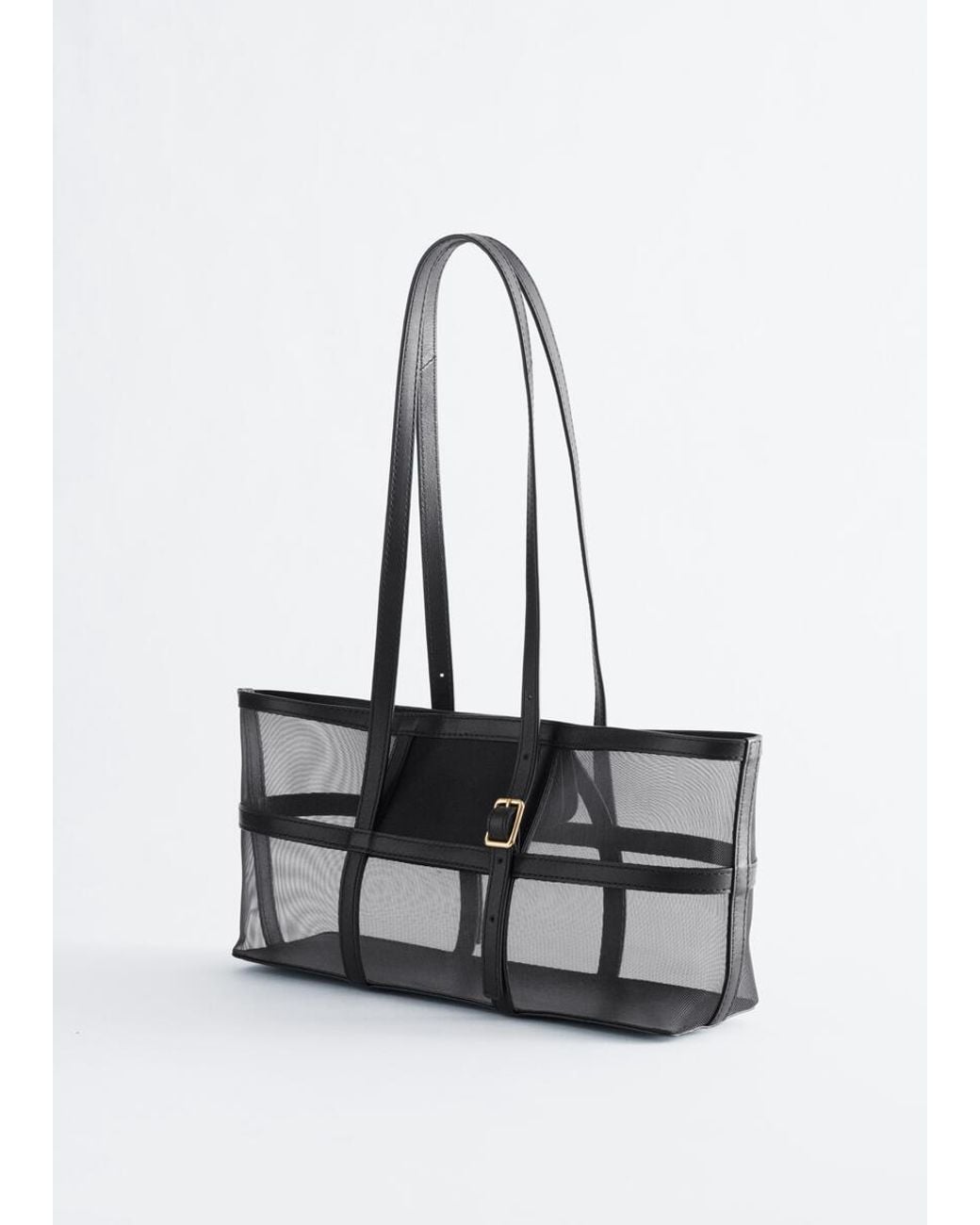& Other Stories Black Leather-Trimmed Mesh Tote Bag
