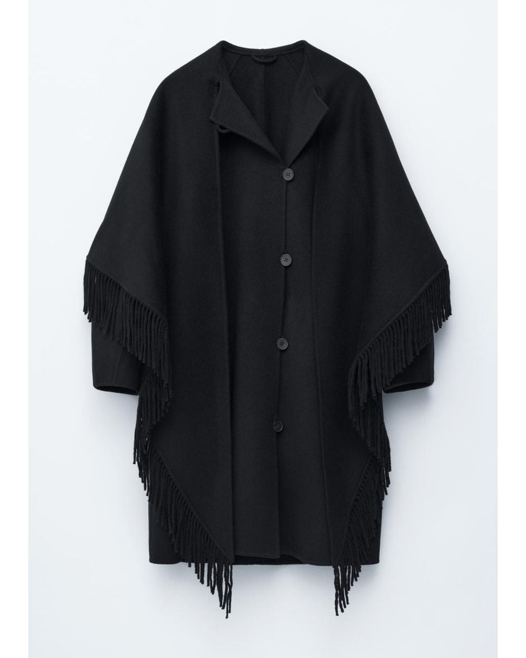& Other Stories White Fringed Shawl Wool Coat