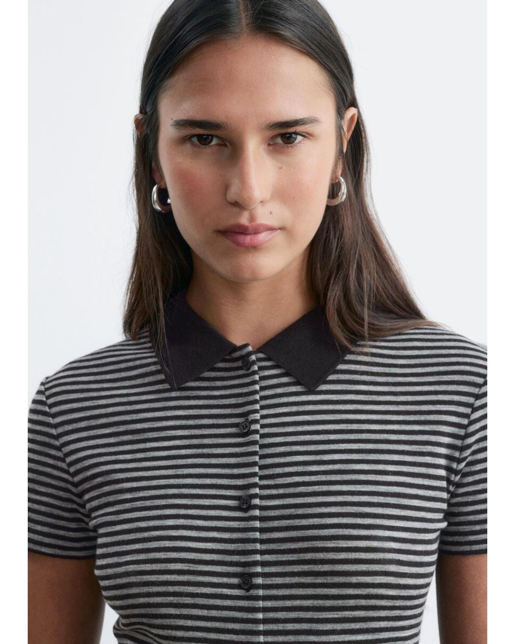 & Other Stories Blue Buttoned Jersey Top