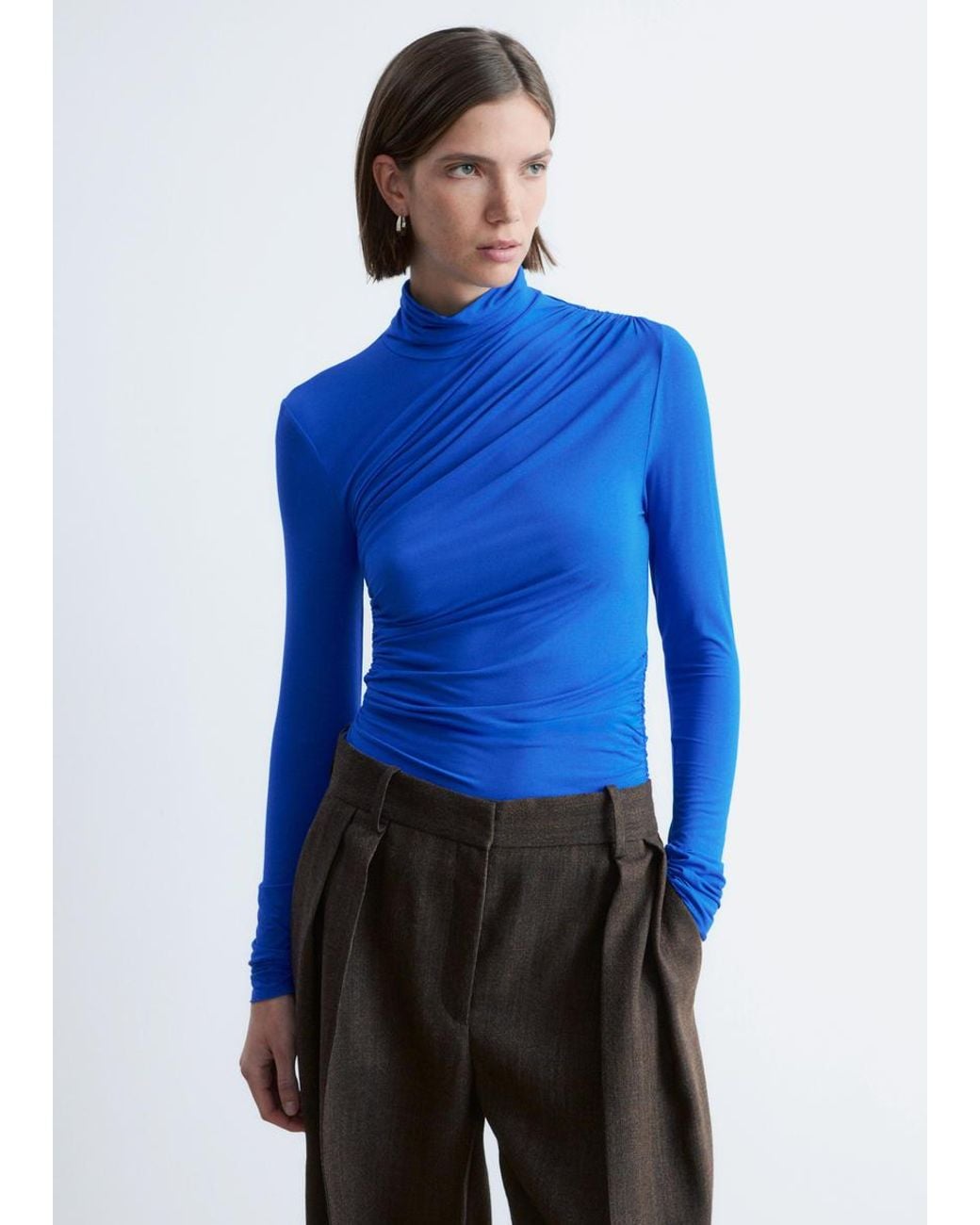 & Other Stories Blue Draped Turtleneck Top