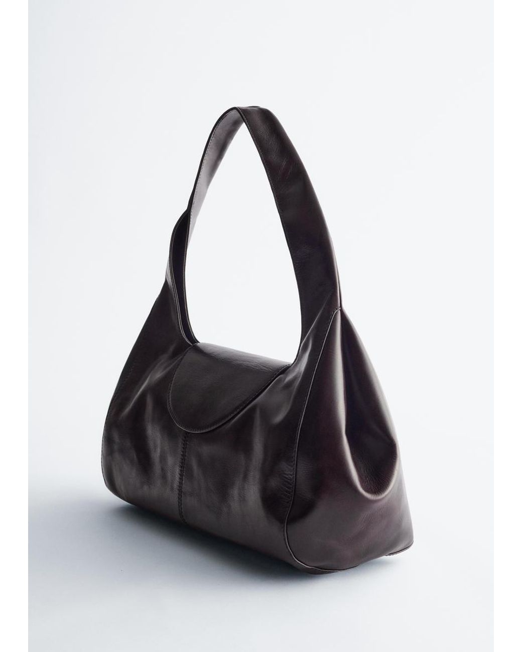 & Other Stories Gray Curved Leather Shoulder Bag