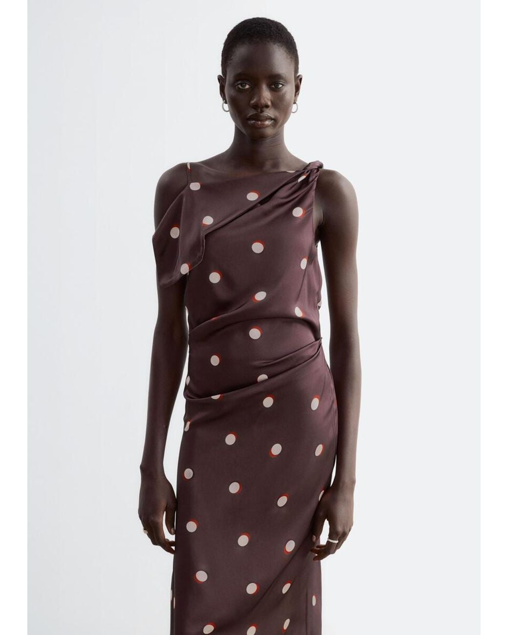 & Other Stories Brown Asymmetric Satin Dress