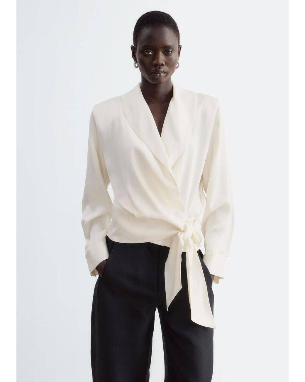 & Other Stories White Shawl-Collar Wrap Blouse