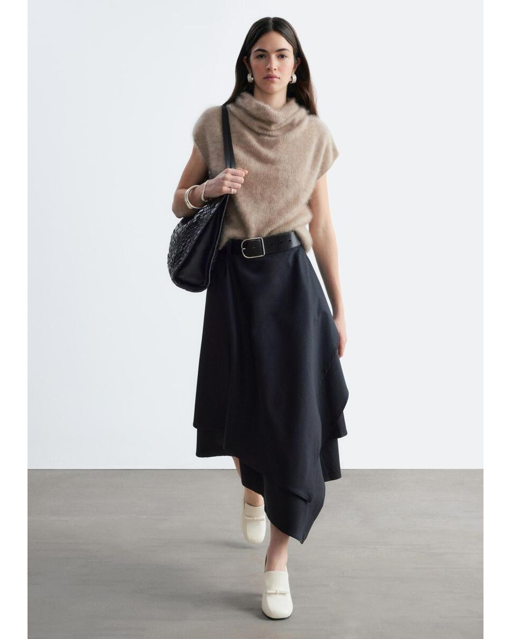 & Other Stories Natural Cashmere Rib Mock Neck Top