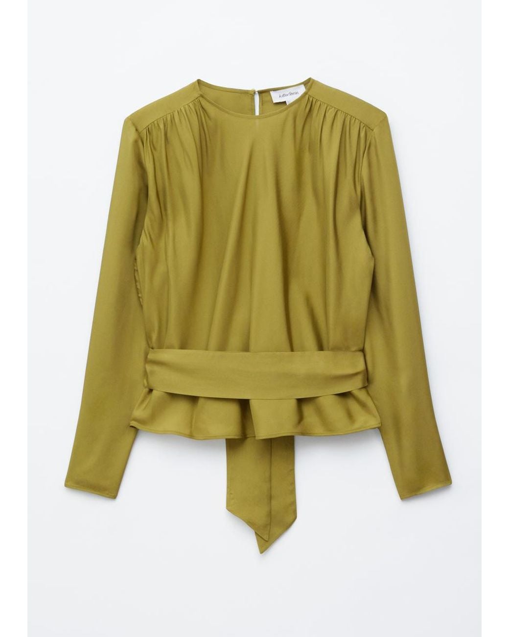 & Other Stories Green Gathered Tie-Belt Blouse