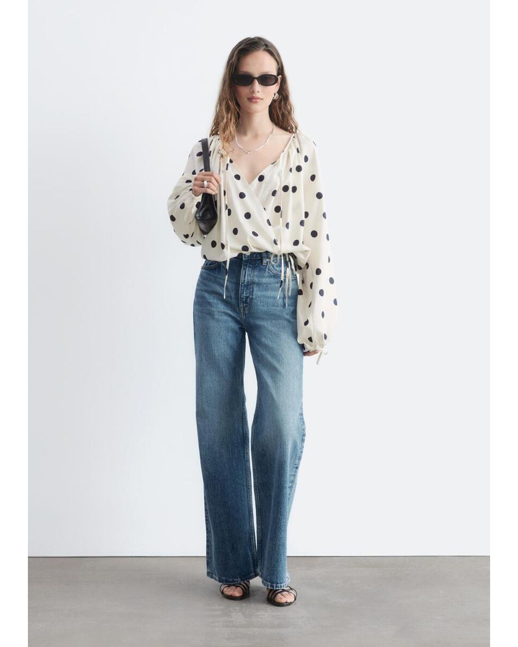 & Other Stories Blue Wrap Cotton Blouse