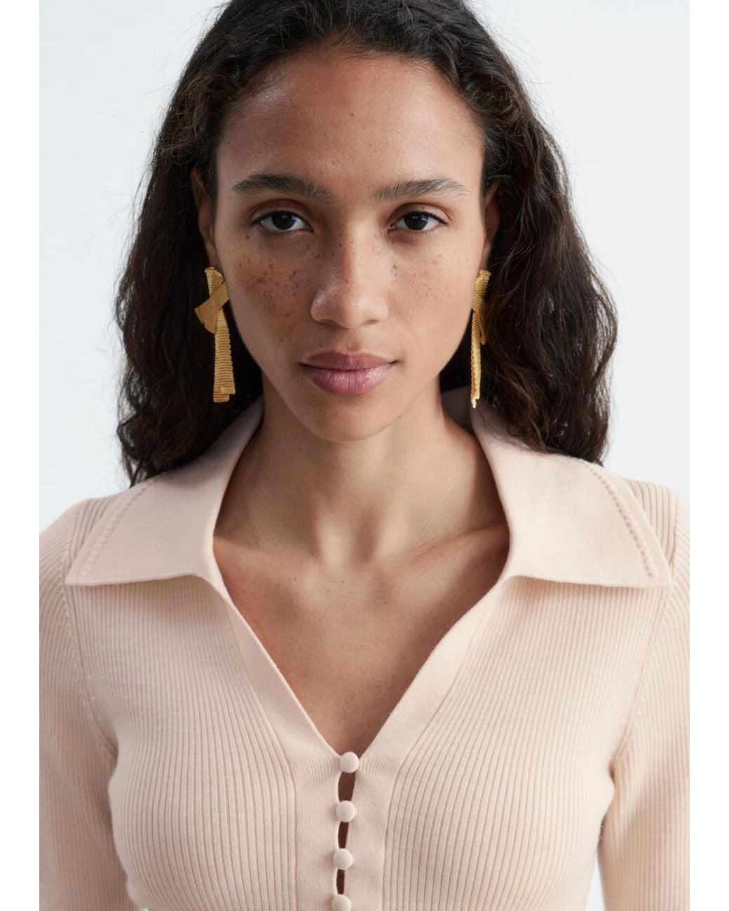 & Other Stories Black Button-Detail Wool Top