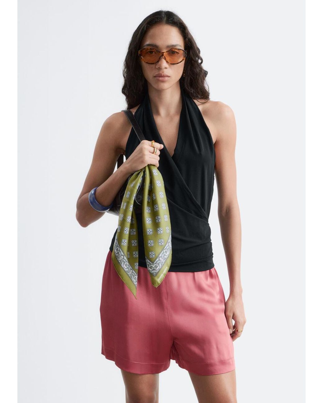 & Other Stories Red Satin Pull-On Shorts