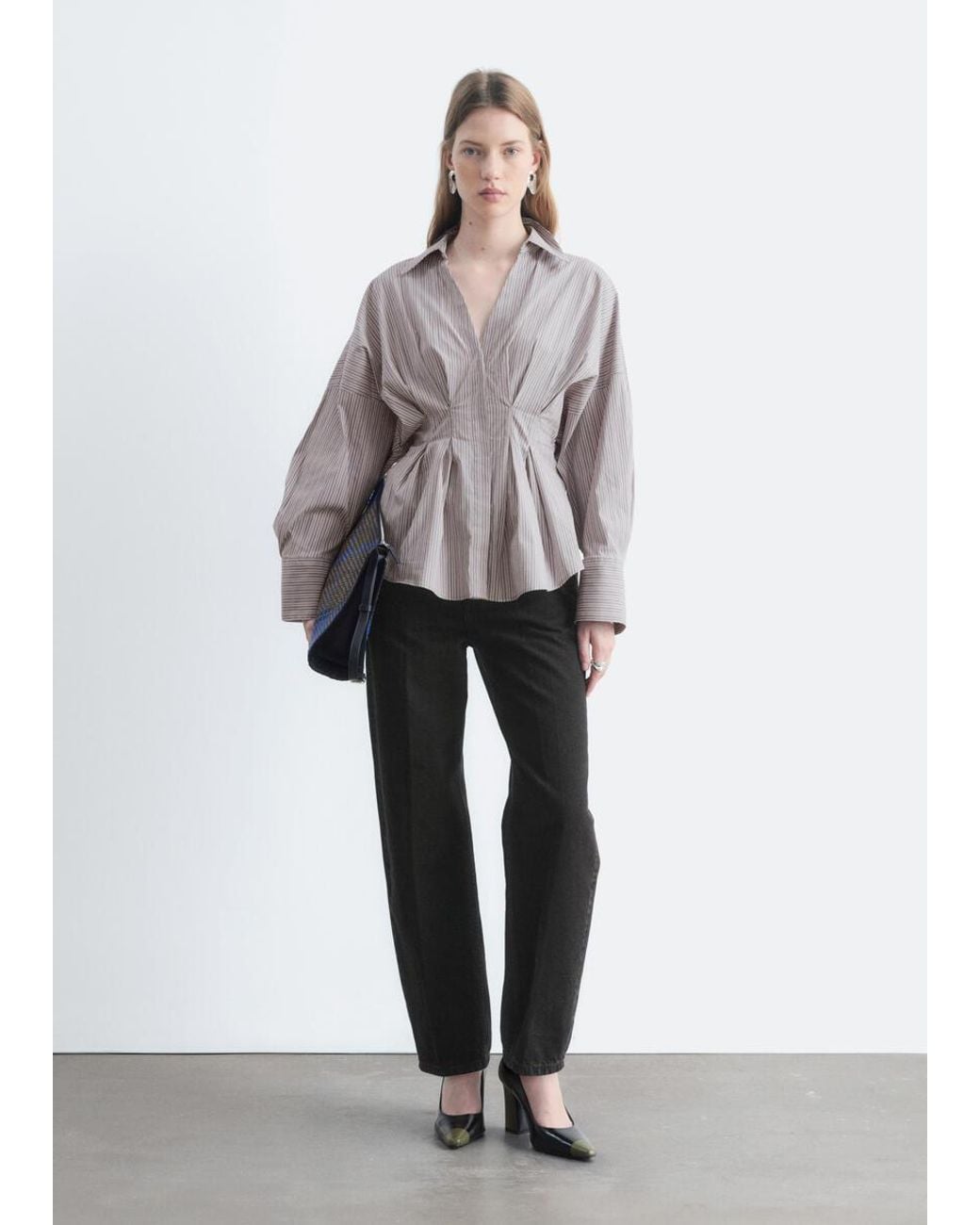 & Other Stories Gray Fitted-Waist Cotton Shirt