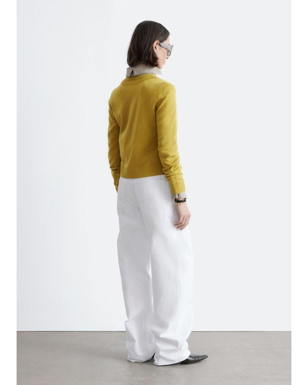 & Other Stories Yellow Double-Layer Merino Wool Cardigan