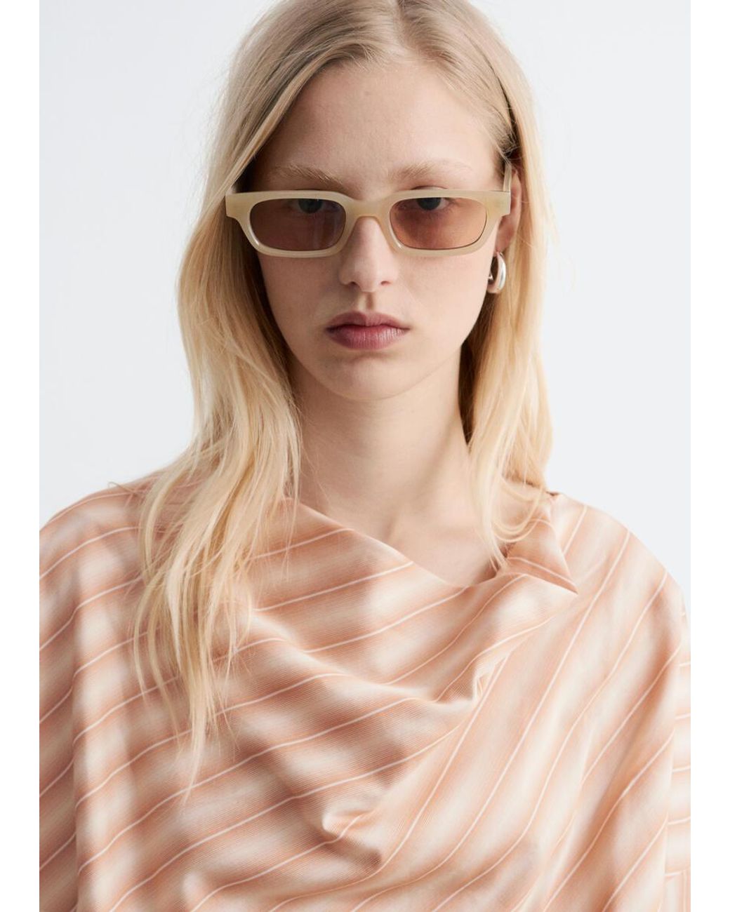 & Other Stories Natural Striped Cowl-Neck Blouse