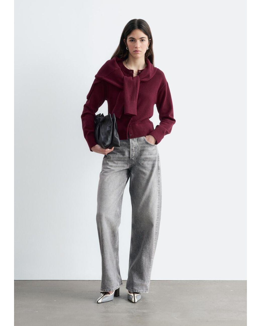 & Other Stories Red Thin-Knit Cardigan