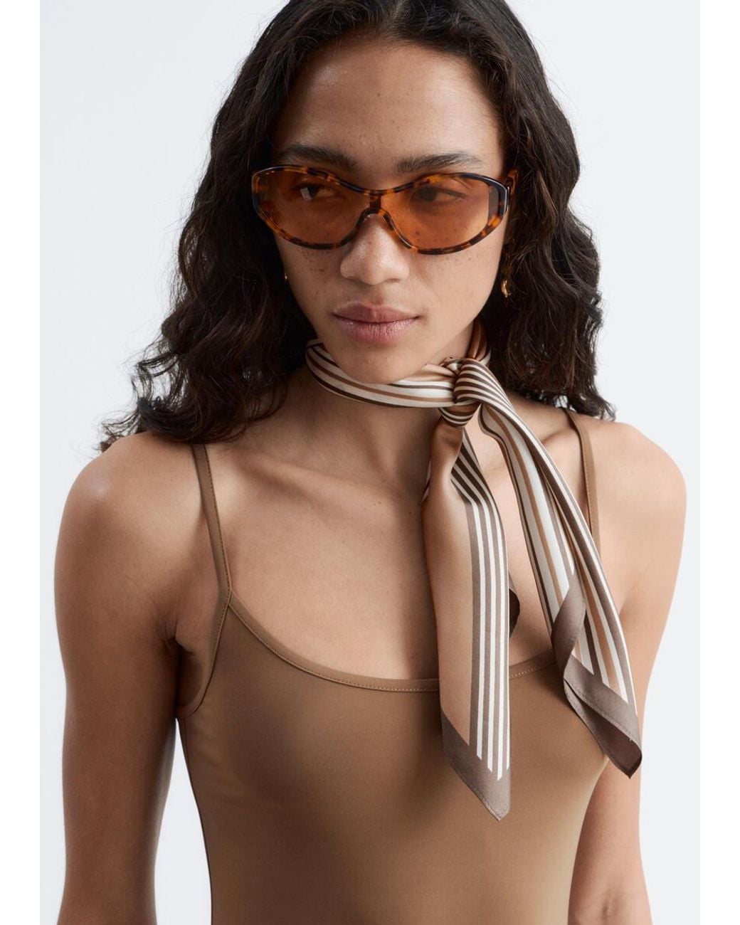 & Other Stories Brown Stretch Midi Slip Dress