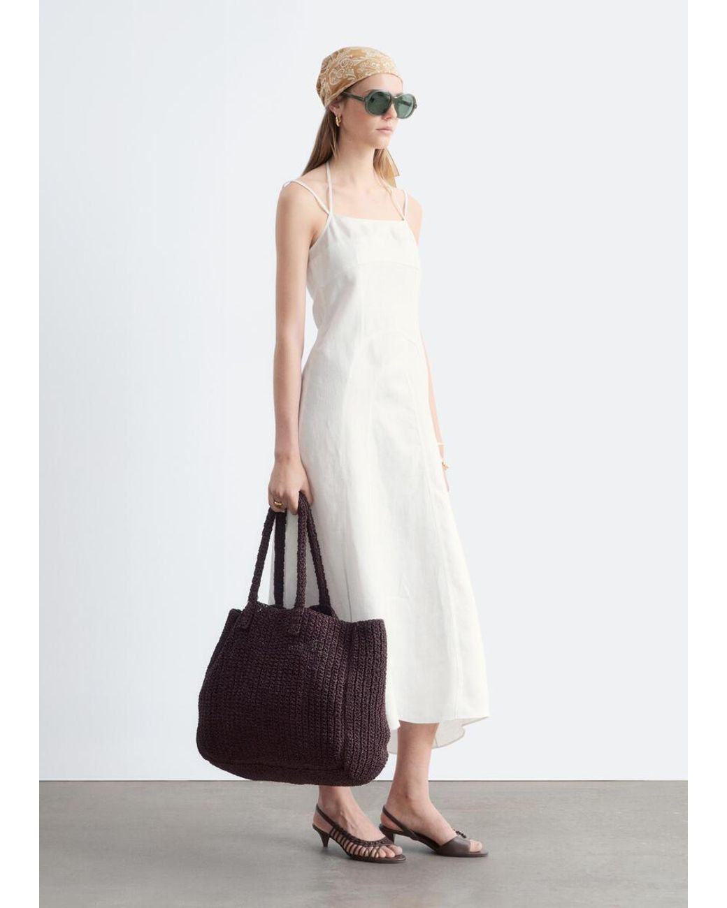 & Other Stories White Linen Midi Dress