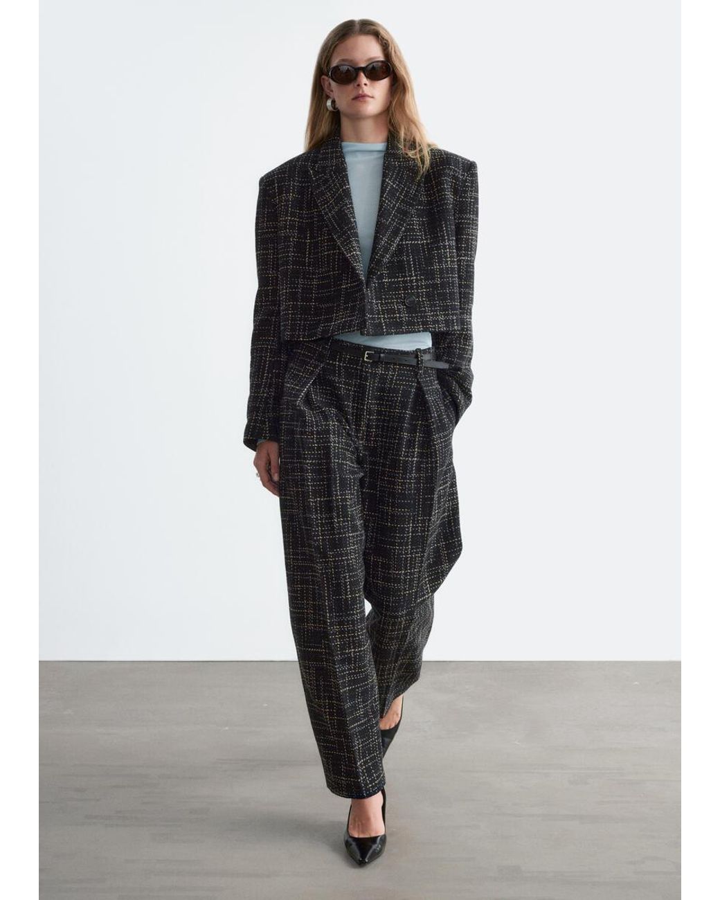 & Other Stories Black Cropped Cotton Blazer
