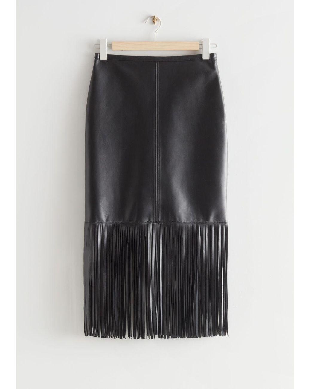 BAGATELLE.NYC Fringed Faux Leather Midi Skirt