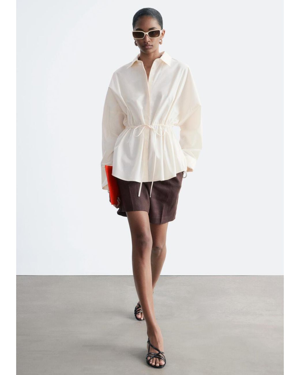 & Other Stories White Cotton Poplin Drawstring Shirt