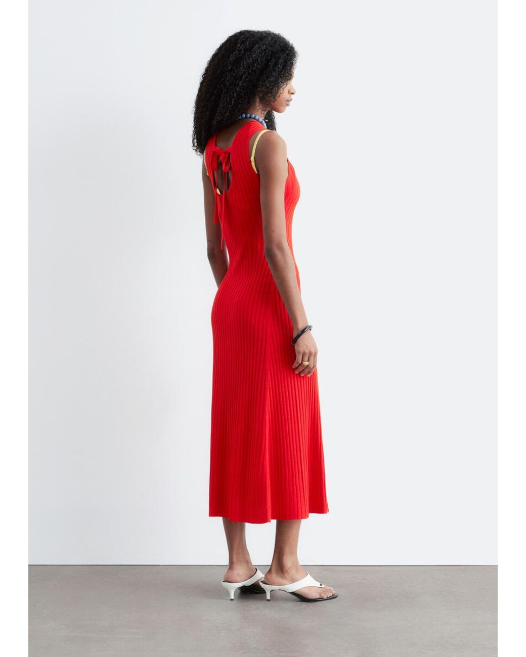 & Other Stories Red Ribbed Midi Dress