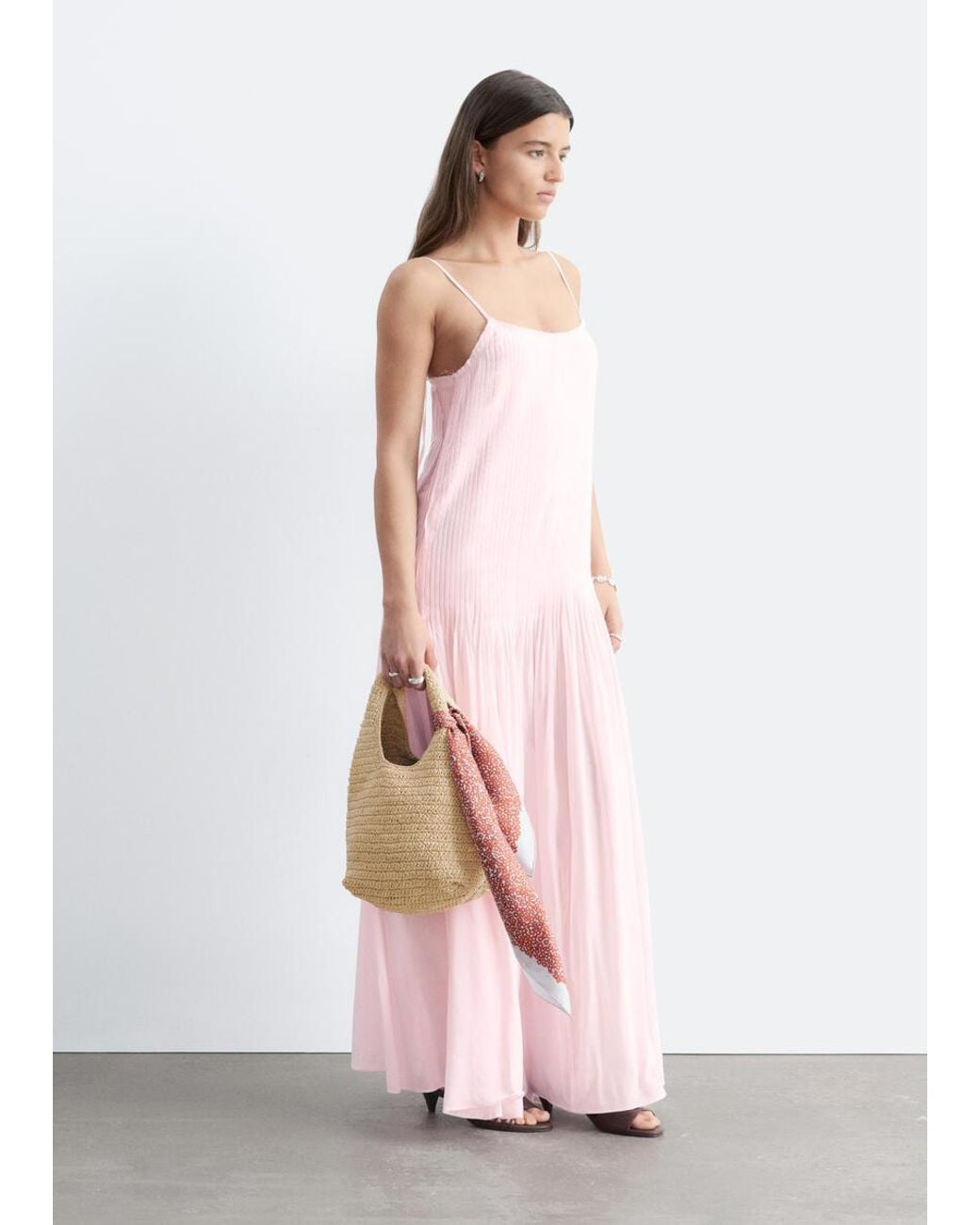 & Other Stories Pink Pleated Bodice Maxi Dress