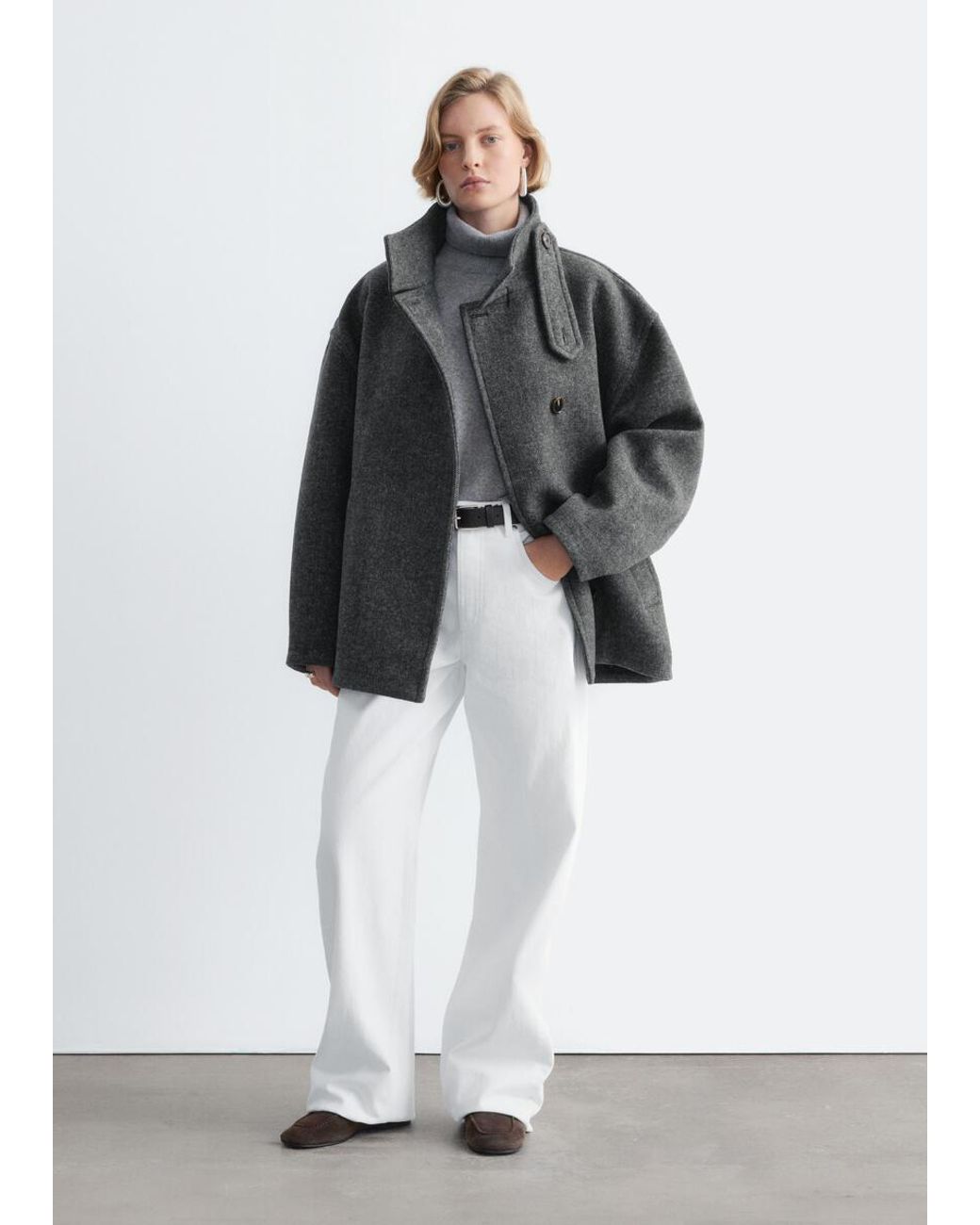 & Other Stories Gray Herringbone Coat