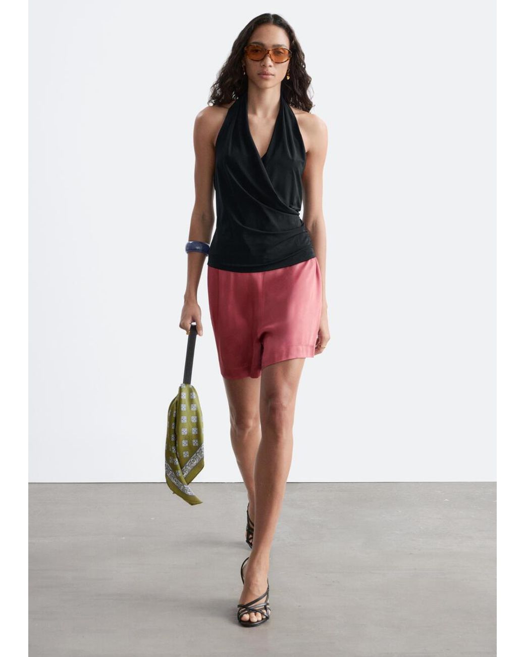 & Other Stories Red Satin Pull-On Shorts