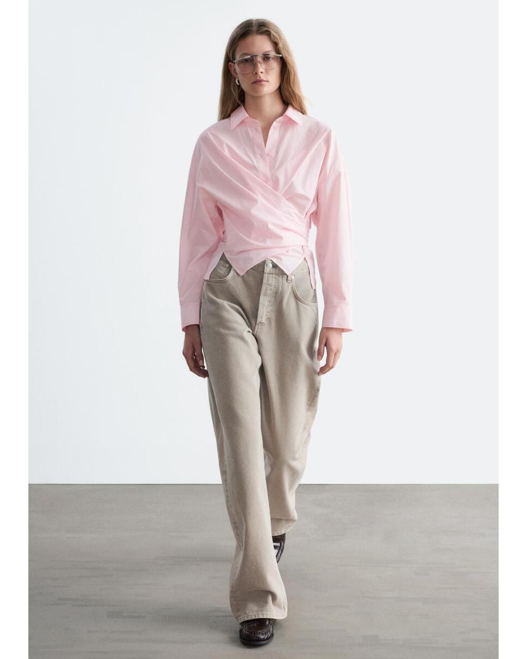 & Other Stories Pink Tie-Waist Cotton Shirt