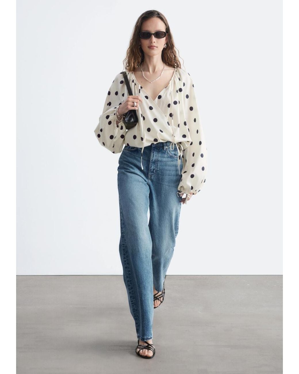 & Other Stories Blue Wrap Cotton Blouse