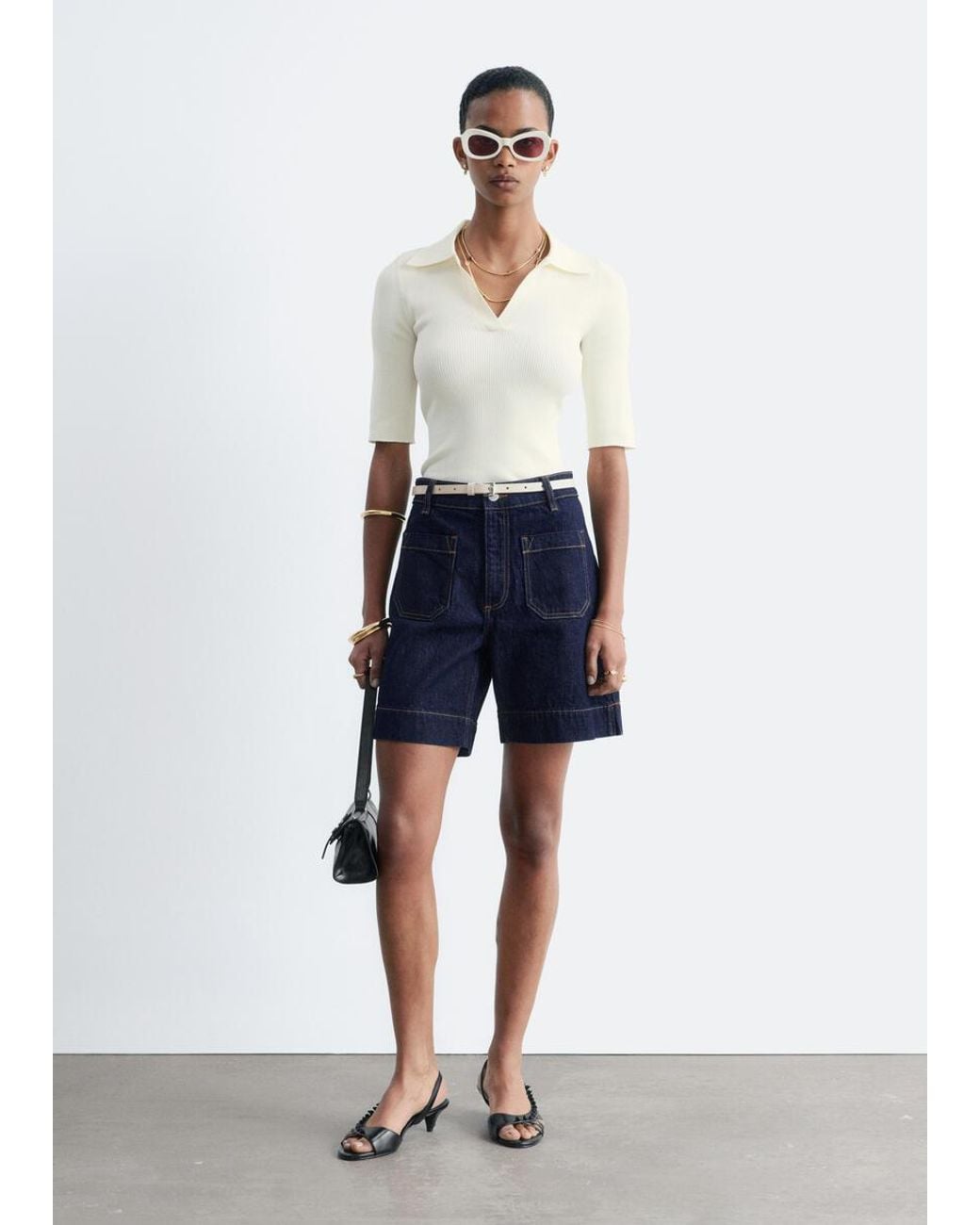 & Other Stories Blue High-Waist Denim Shorts