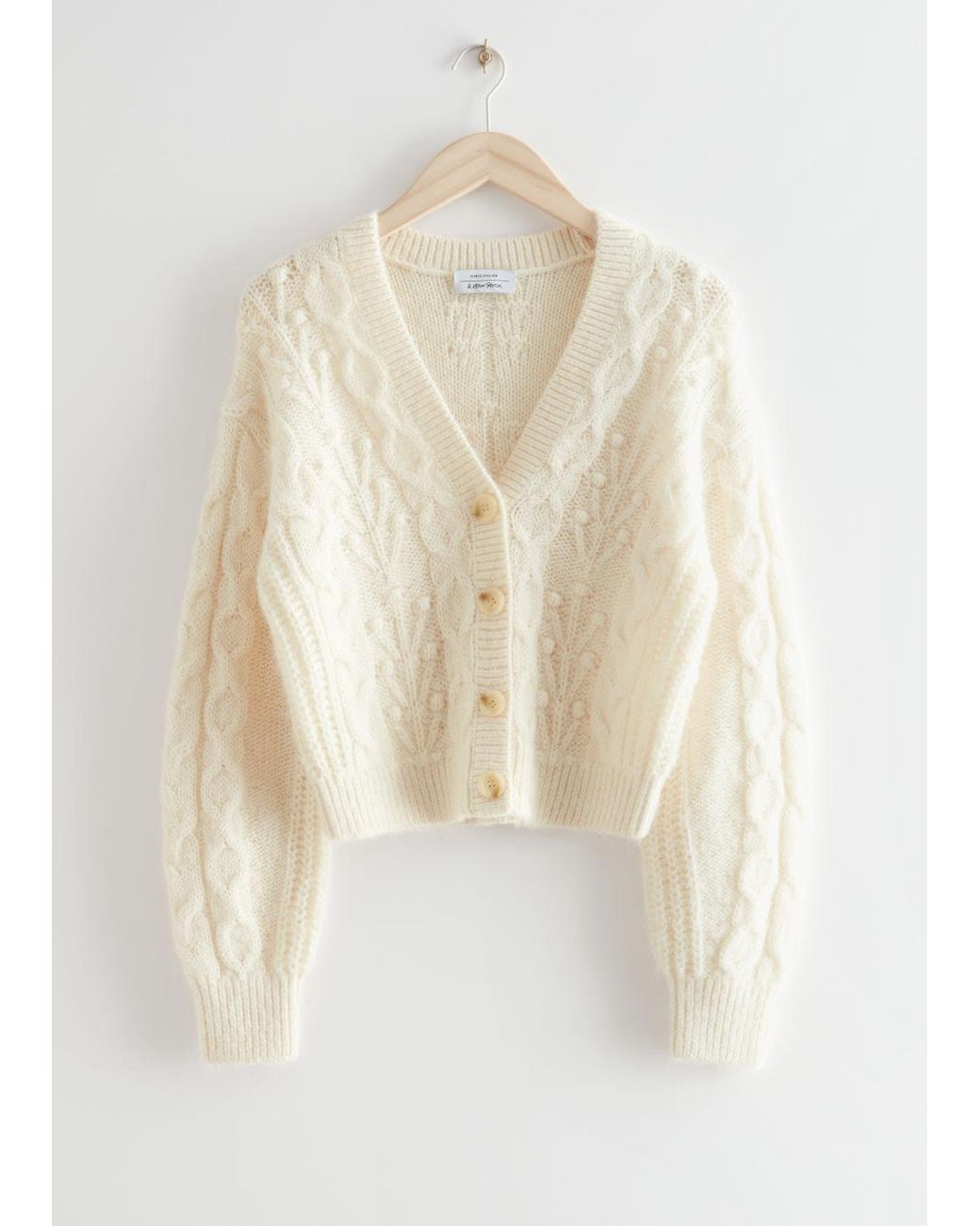 & Other Stories Cable Knit Wool Cardigan in White | Lyst