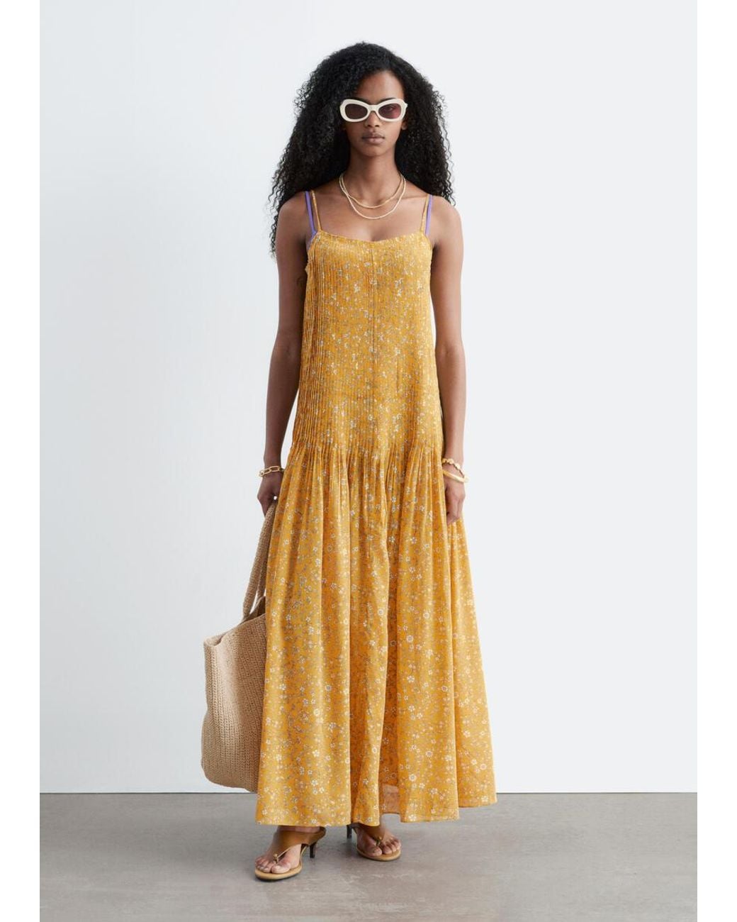 & Other Stories Yellow Pleated Bodice Maxi Dress