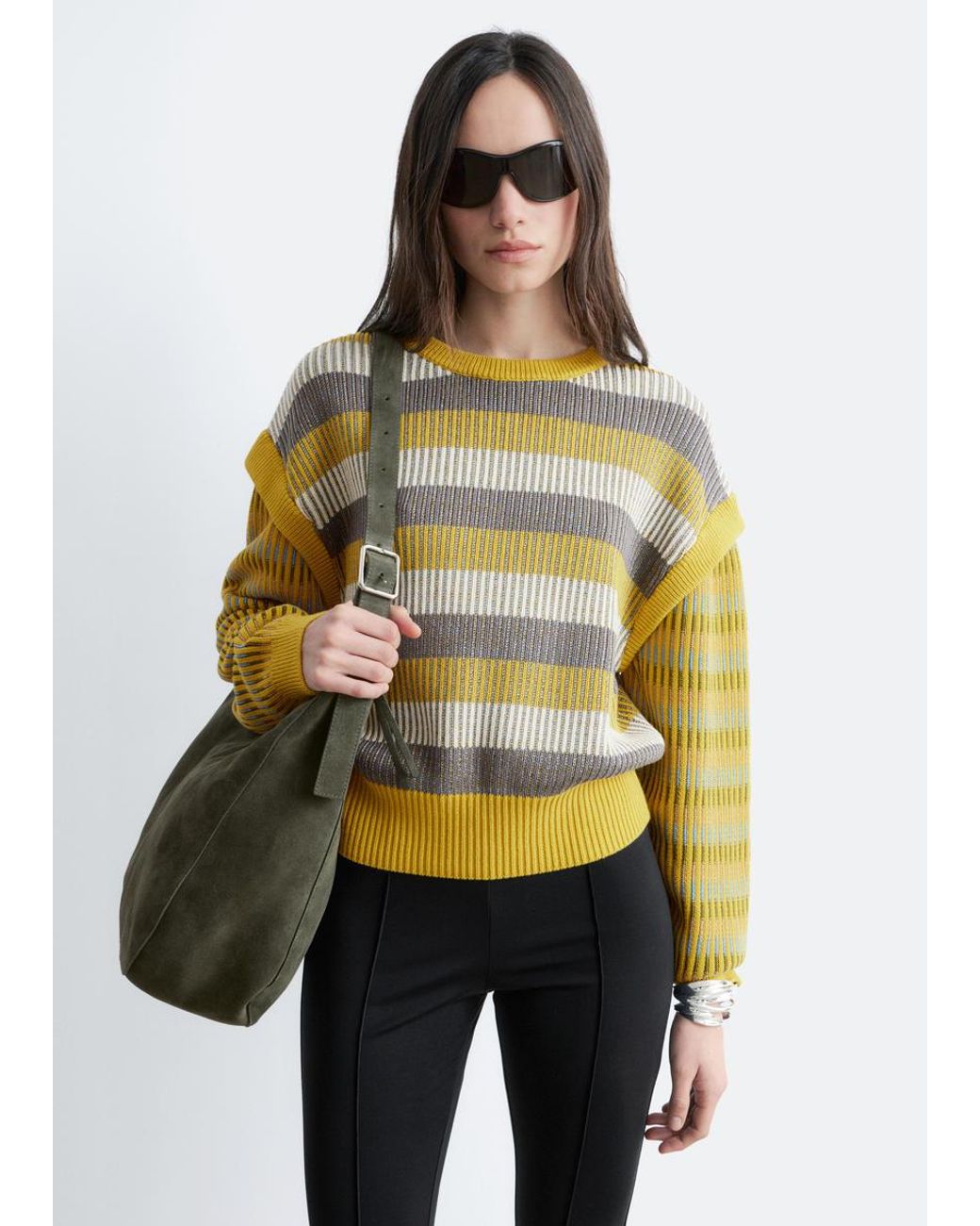 & Other Stories White Striped Panel Knit Jumper