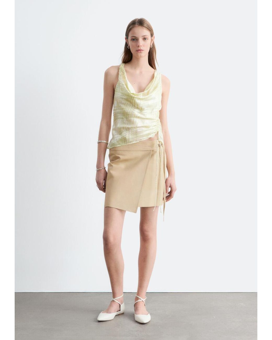 & Other Stories White Leather Wrap Mini Skirt