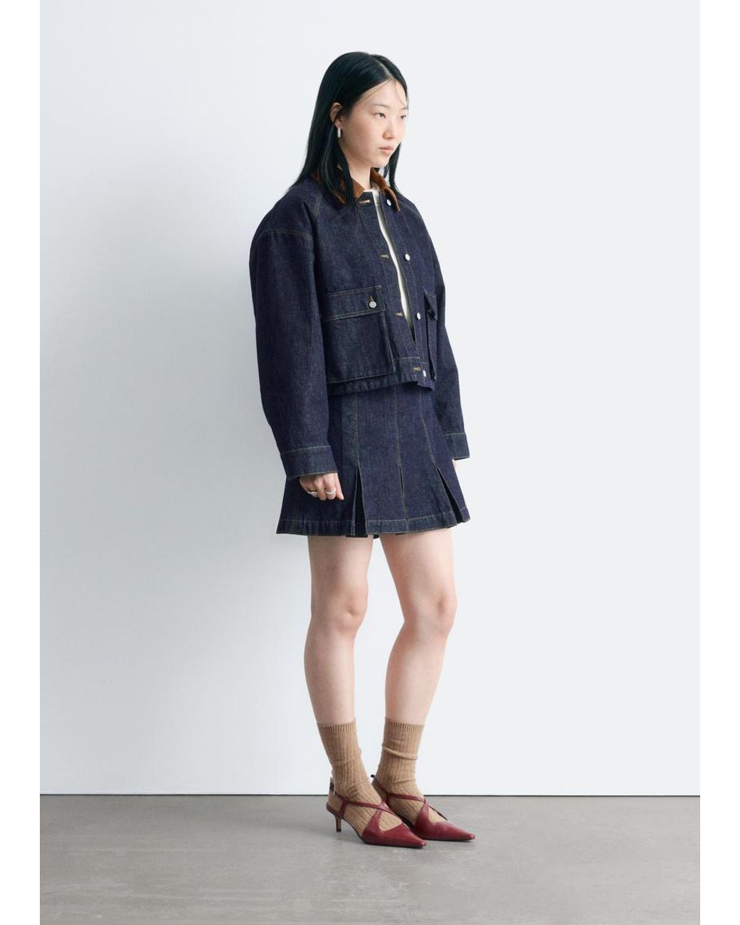 & Other Stories Blue Short Cord-Collar Denim Jacket