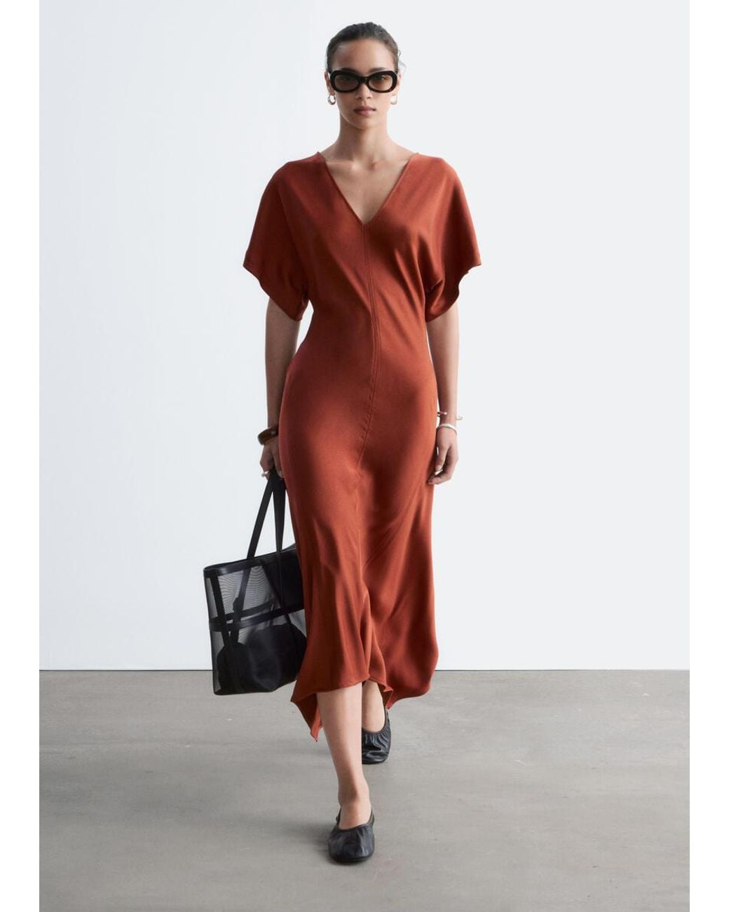 & Other Stories Red V-Neck Maxi Dress