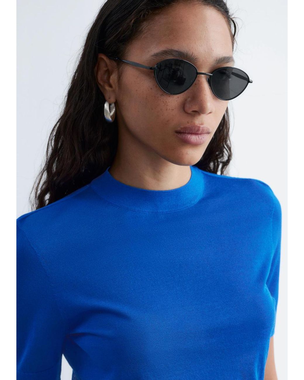 & Other Stories Blue Fine-Knit T-Shirt