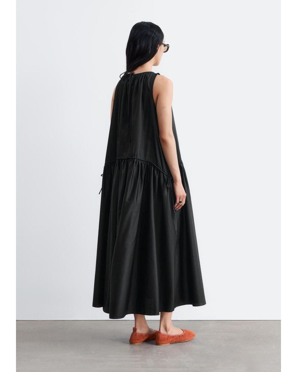 & Other Stories Black Gathered Cotton Dress