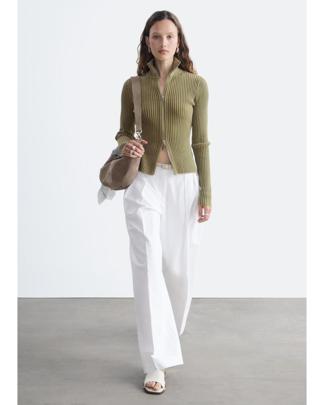 & Other Stories White Zip-Up Turtleneck Cardigan